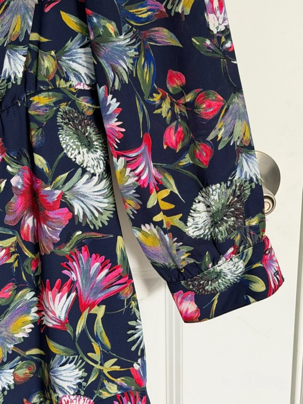 J. Crew Navy Floral Long Sleeve Flouncy Hem Mini Dress Size 0 54937